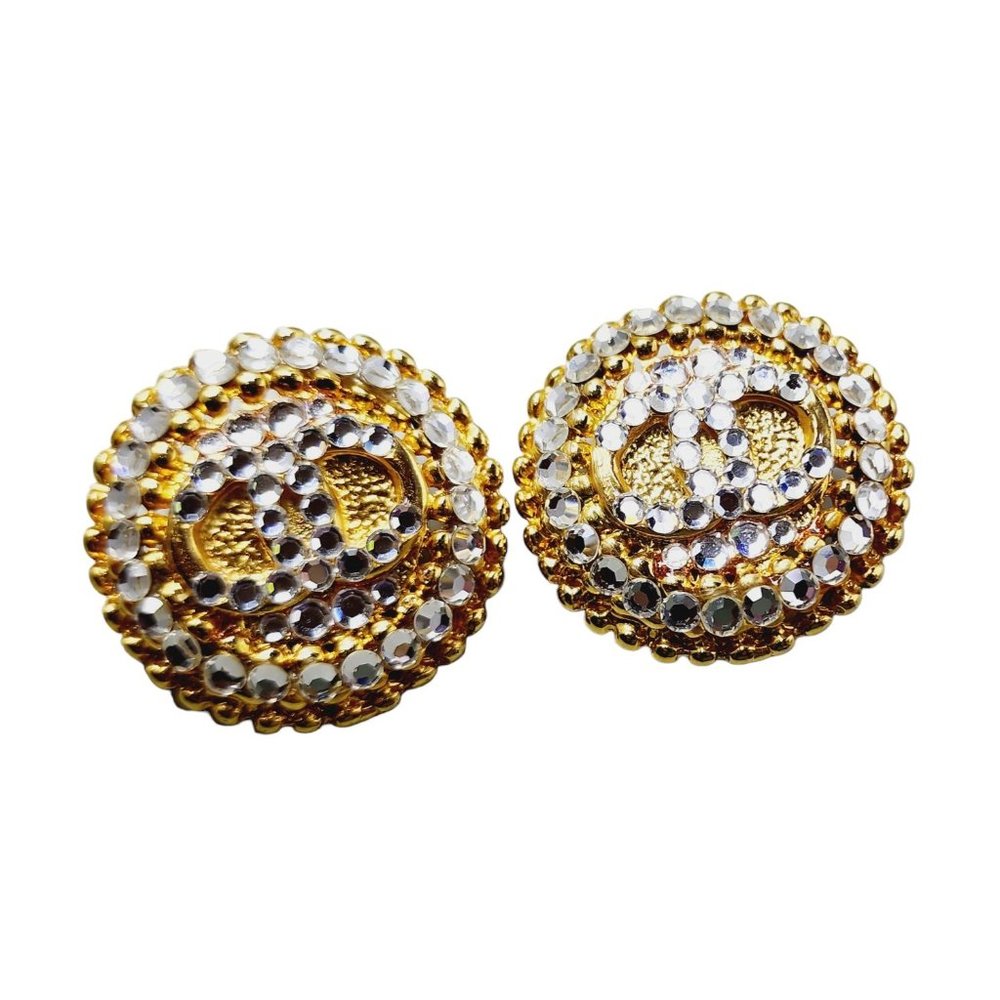 Vintage Blingy Well Made Rhinestone & Heavy Metal Clip Earring (A3040)